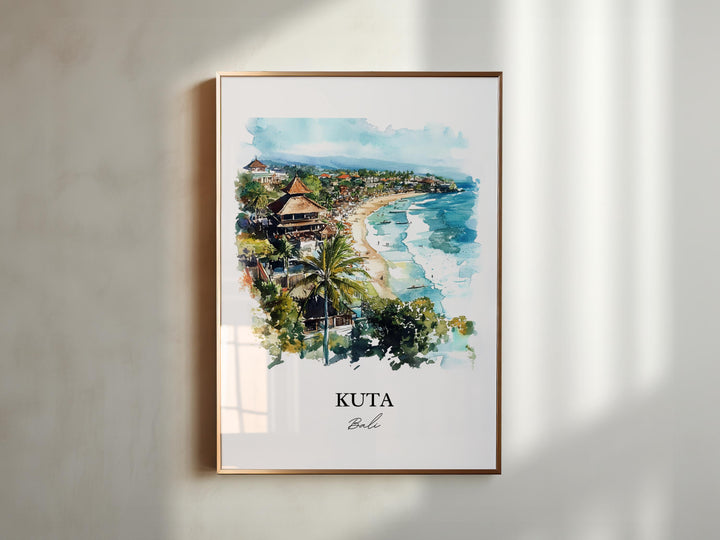 Kuta Bali Wall Art, Bali Print, Bali Watercolor Art, Kuta Bali Gift, Travel Print, Travel Poster, Housewarming Gift