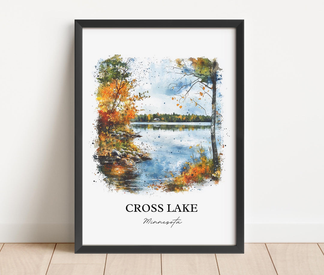 Cross Lake MN Wall Art, Crow Wing County Print, Minnesota Watercolor Art, Cross Lake Gift, Travel Print, Travel Poster, Housewarming Gift