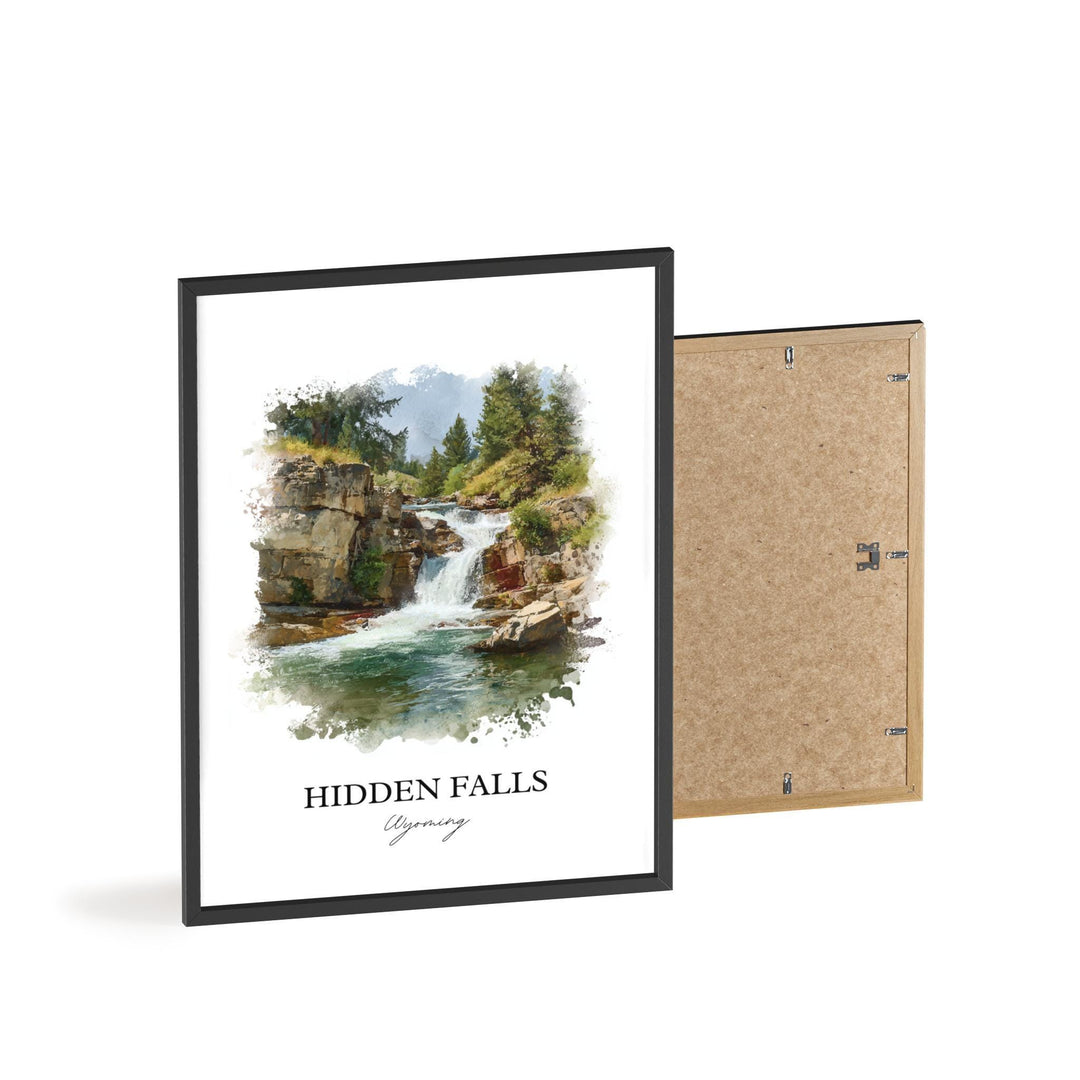 Hidden Falls Wall Art, Grand Tetons Print, Wyoming Watercolor Art, Hidden Falls Gift, Travel Print, Travel Poster, Housewarming Gift