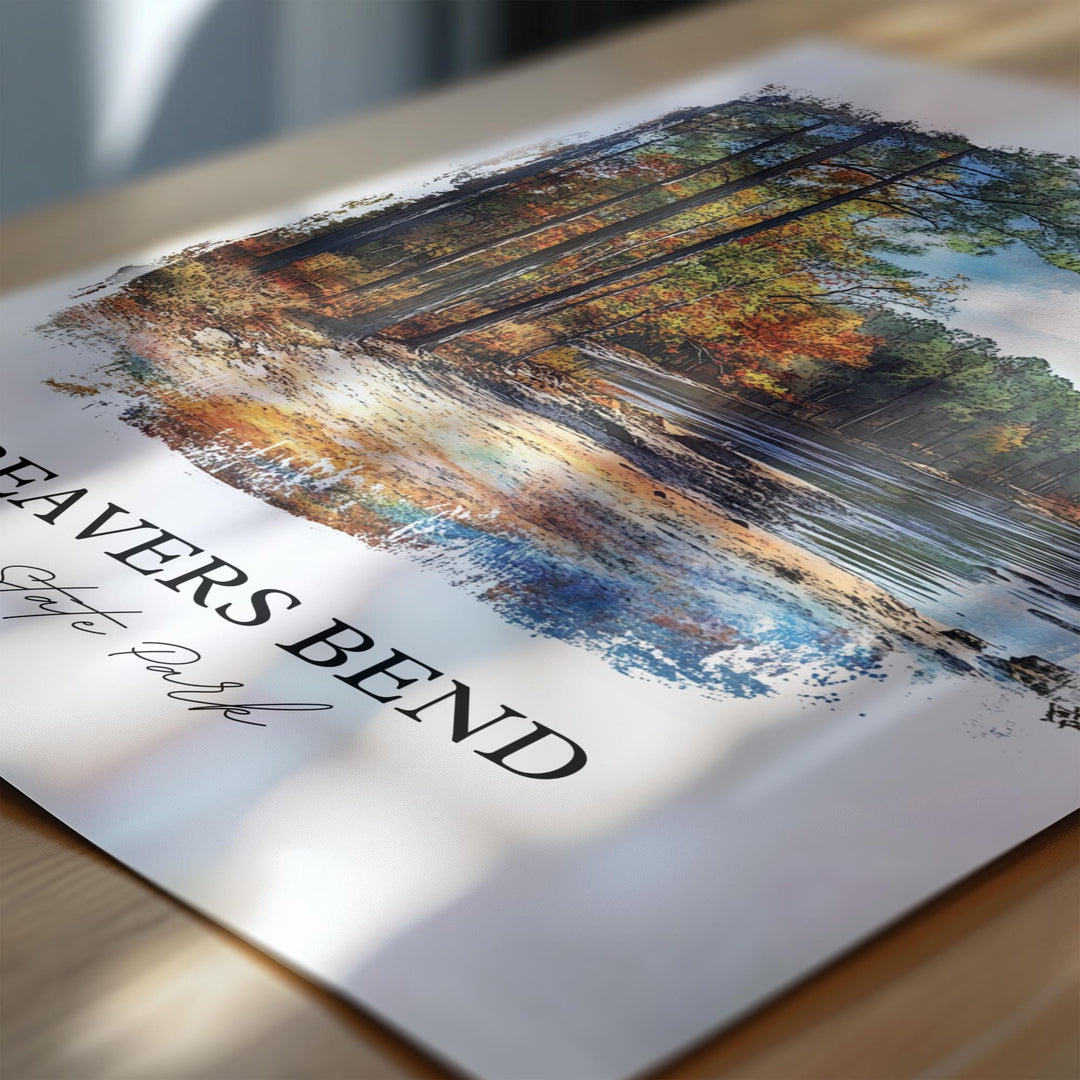 Beavers Bend Park Art, McCurtain County Print, Oklahoma Watercolor Art, Beavers Bend OK Gift, Travel Print, Travel Poster, Housewarming Gift