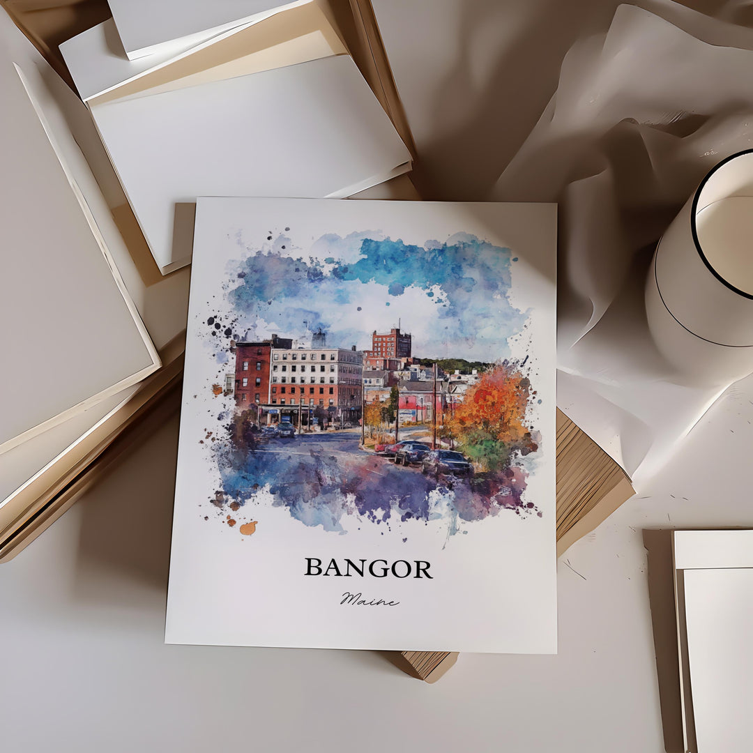 Bangor, Maine, USA – Watercolor Art Print