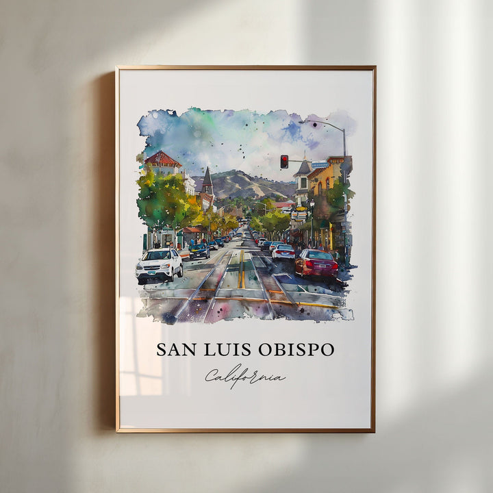 San Luis Obispo Art, San Luis Obispo Print, SLO California Watercolor, San Luis Obispo Gift,