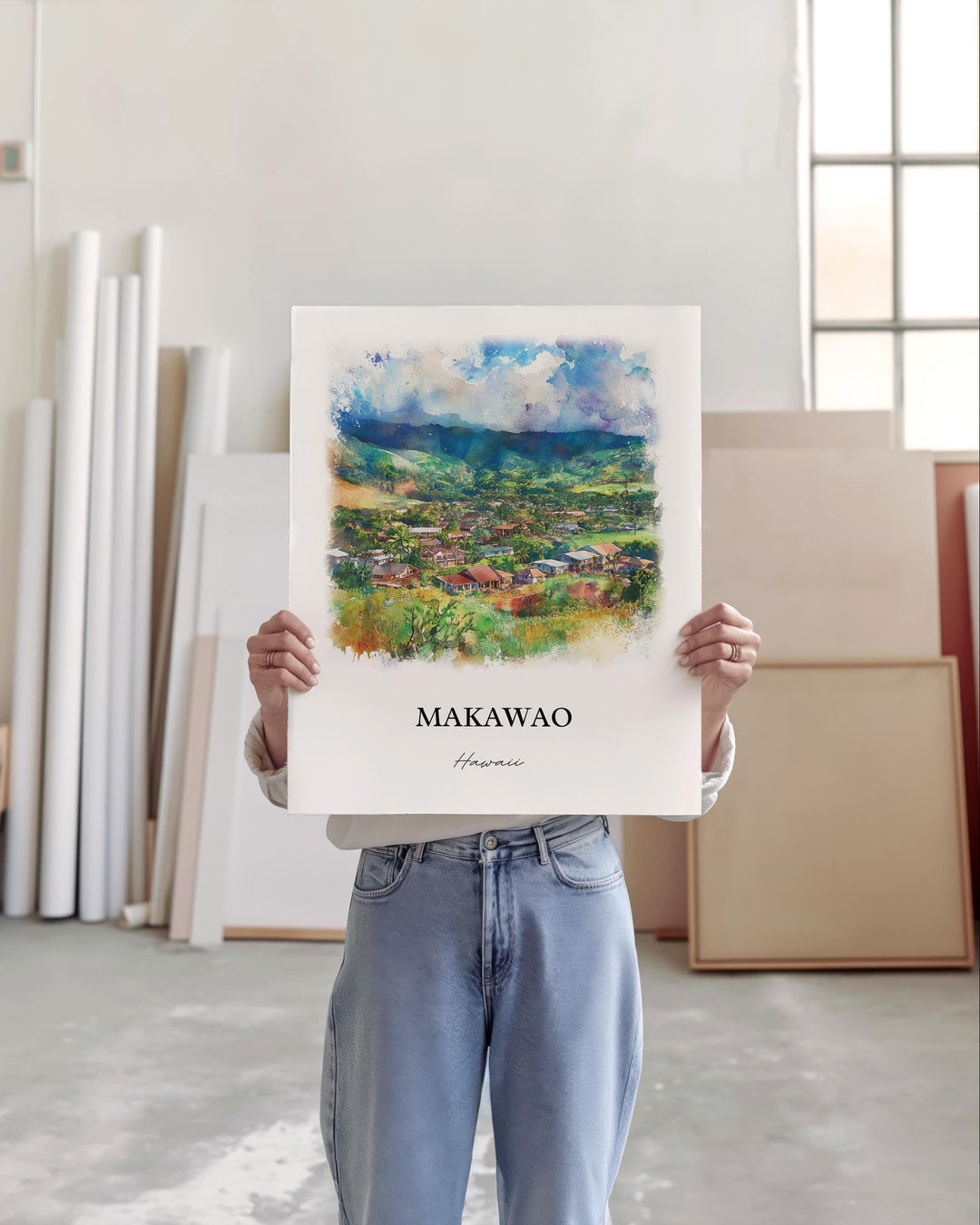 Makawao HI Wall Art, Maui Print, Maui Hawaii Watercolor Art, Makawao Gift, Travel Print, Travel Poster, Housewarming Gift