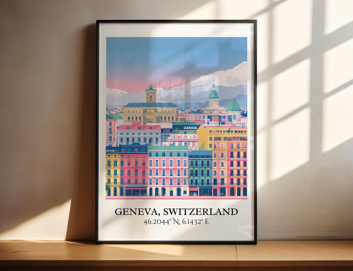 Geneva Switzerland Art, Geneva Retro Travel Art, Geneva Home Decor, Geneva Gift, Switzerland Travel Art, Travel Prints, Housewarming Gift