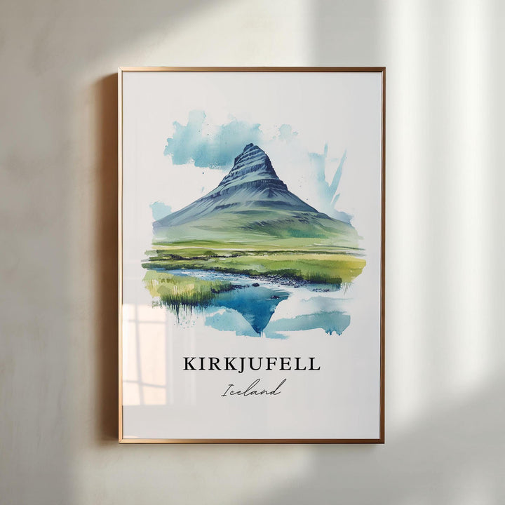 Kirkjufell Wall Art, Kirkjufell Print, Grundarfjörður Watercolor, Iceland Gift, Kirkjufell