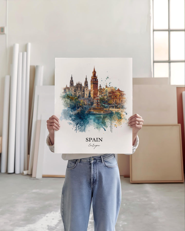 Spain Wall Art, Spain Country Print, Spain Watercolor Art, Spain Gift, Travel Print, Travel Poster, Housewarming Gift