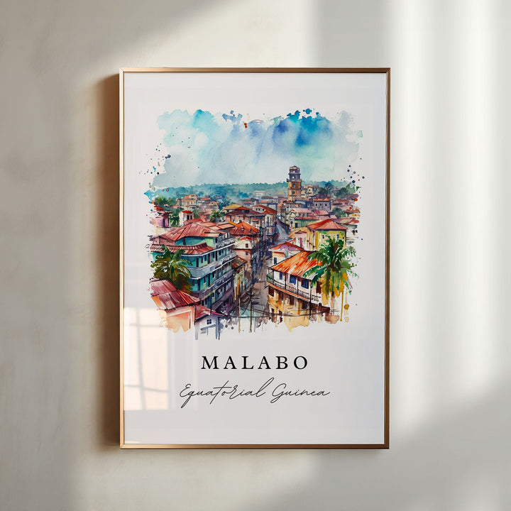 Malabo watercolor travel art - Equitorial Guinea, Malabo print, Wedding gift, Birthday present, Custom Text, Perfect Gift