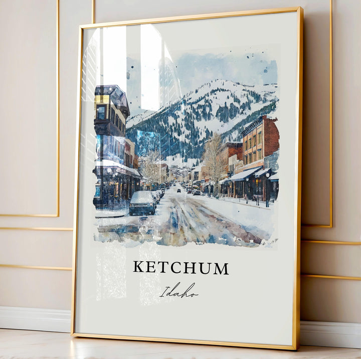 Ketchum ID Wall Art, Ketchum Print, Ketchum Watercolor Art, Blaine County Idaho Gift, Ketchum