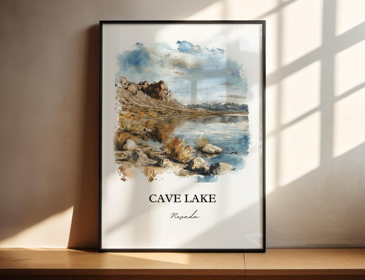 Cave Lake NV Wall Art, Nevada Print, Cave Lake Watercolor Art, Cave Lake Gift, Travel Print, Travel Poster, Housewarming Gift