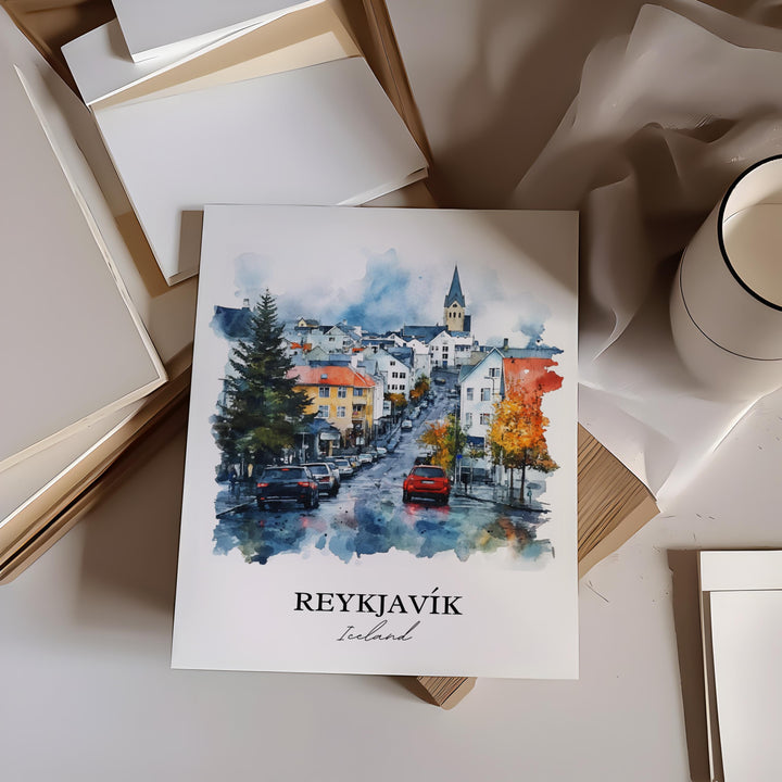 Reykjavik Wall Art, Reykjavik Print, Iceland Watercolor Art, Reykjavik Gift, Travel Print, Travel Poster, Housewarming Gift