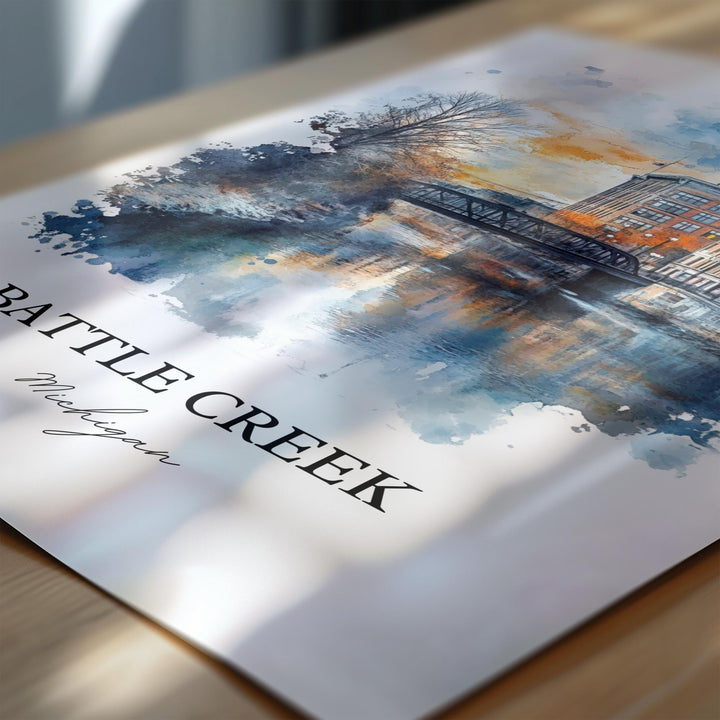 Bay City MI Wall Art, Saginaw River Print, Michigan Watercolor Art, Bay City Michigan Gift, Travel Print, Travel Poster, Housewarming Gift