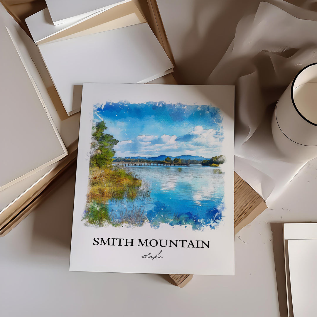 Smith Mountain Lake Wall Art, Roanoke Print, Virginia Watercolor, Smith Mountain Lake Gift, Travel Print, Travel Poster, Housewarming Gift