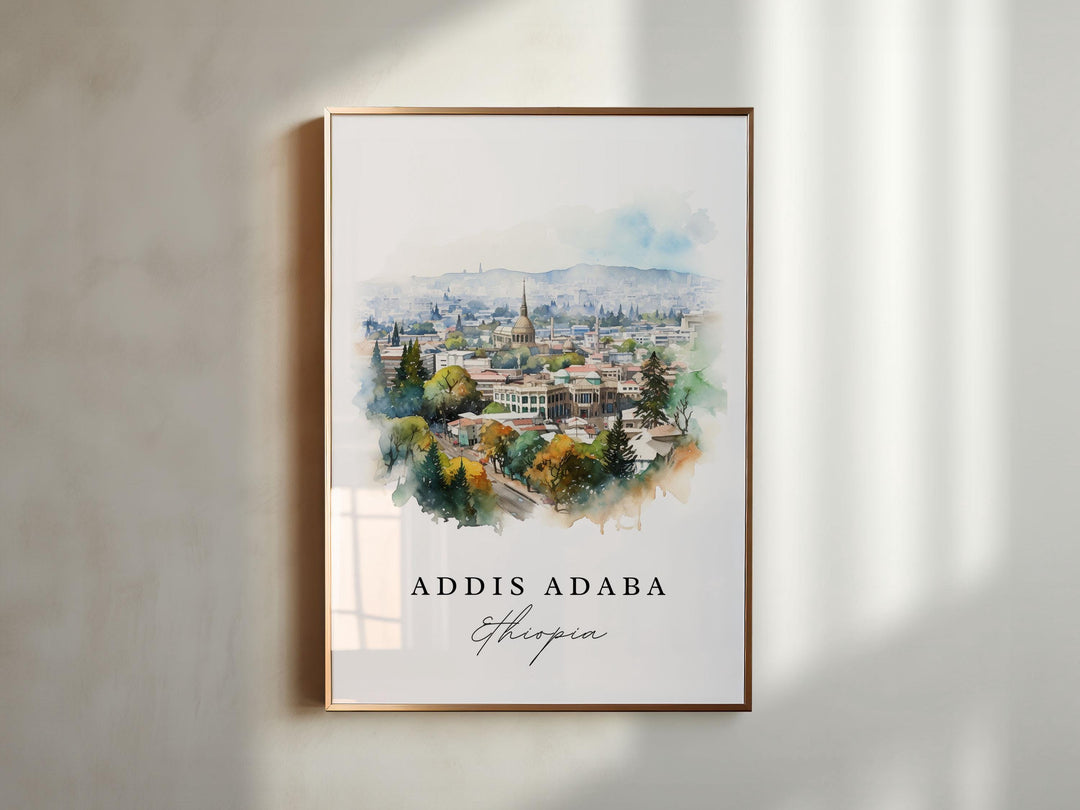 Addis Ababa watercolor travel art - Ethiopia, Addis Ababa poster, Wedding gift, Birthday present, Custom Text, Personalized Gift