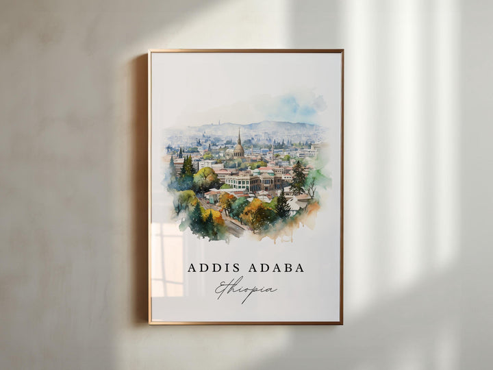 Addis Ababa watercolor travel art - Ethiopia, Addis Ababa poster, Wedding gift, Birthday present, Custom Text, Personalized Gift