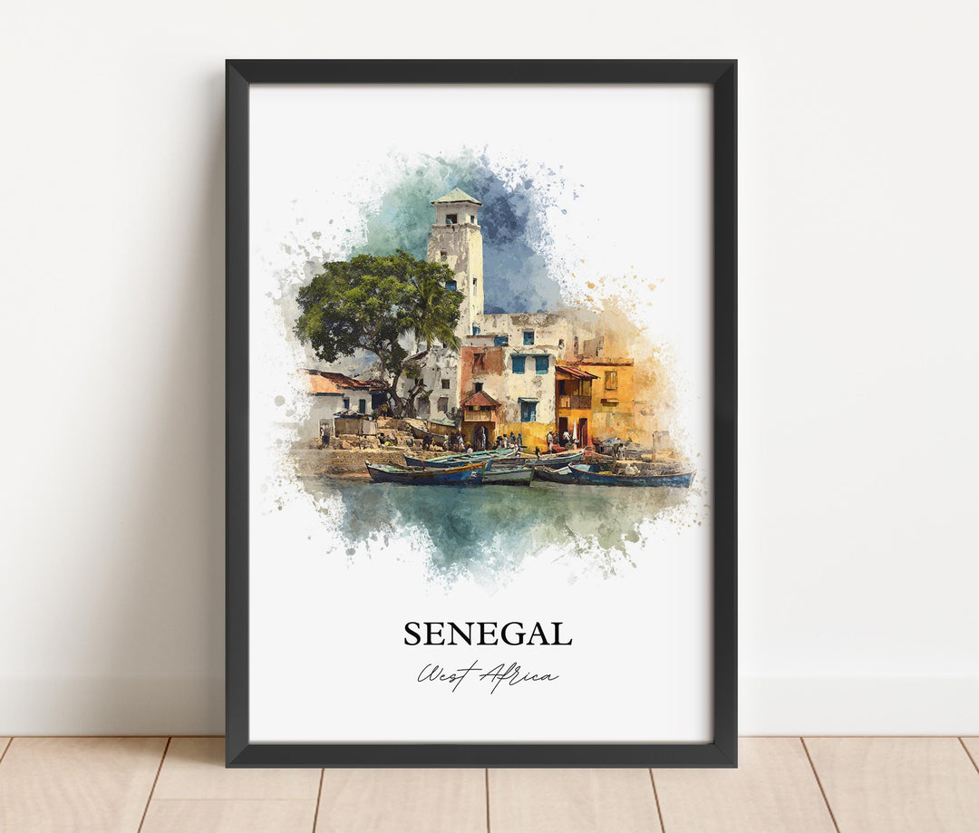 Senegal Wall Art, Senegal Print, Senegal Watercolor Art, Senegal Africa Gift, Travel Print, Travel Poster, Housewarming Gift