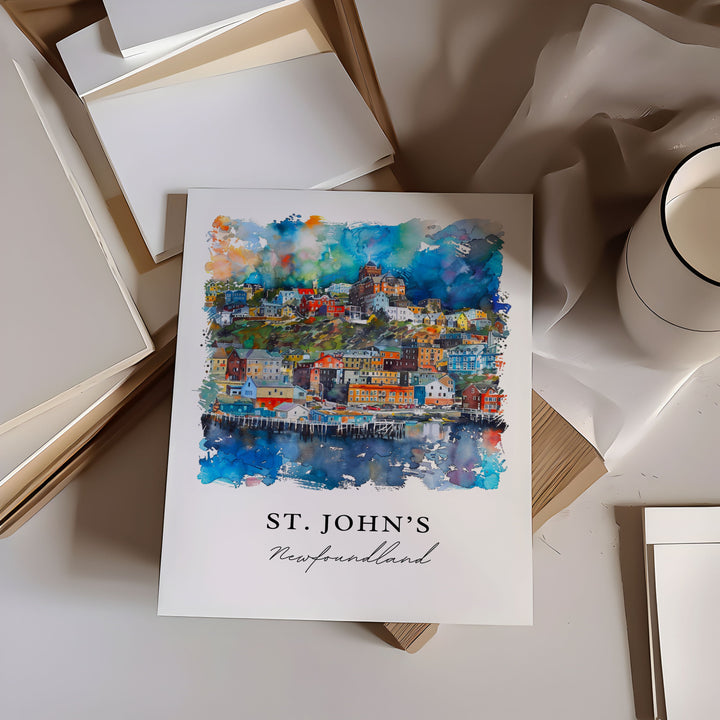 St Johns Newfoundland Wall Art, St Johns Print, Newfoundland Watercolor, Labrador Canada Gift, Travel Print, Housewarming Gift