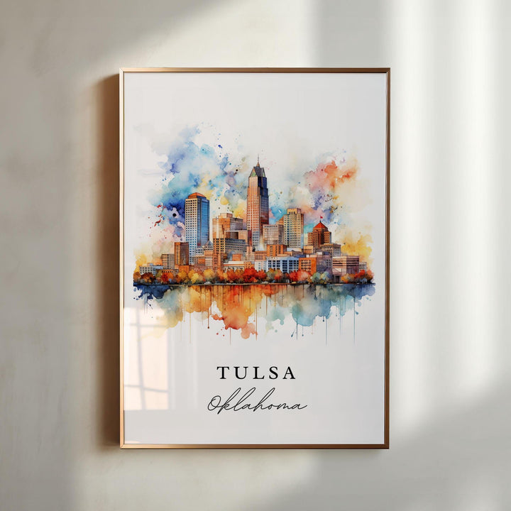 Tulsa OK Wall Art, Tulsa Print, Tulsa Watercolor Art, Tulsa Oklahoma Gift,