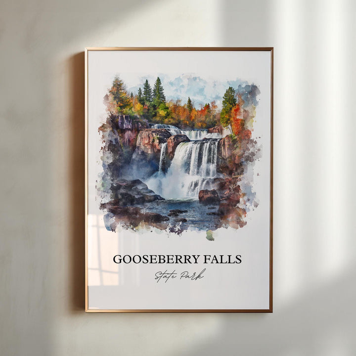 Gooseberry Falls Wall Art, Two Harbors MN Print, Minnesota Watercolor, Gooseberry Falls Gift, Travel Print, Travel Poster, Housewarming Gift