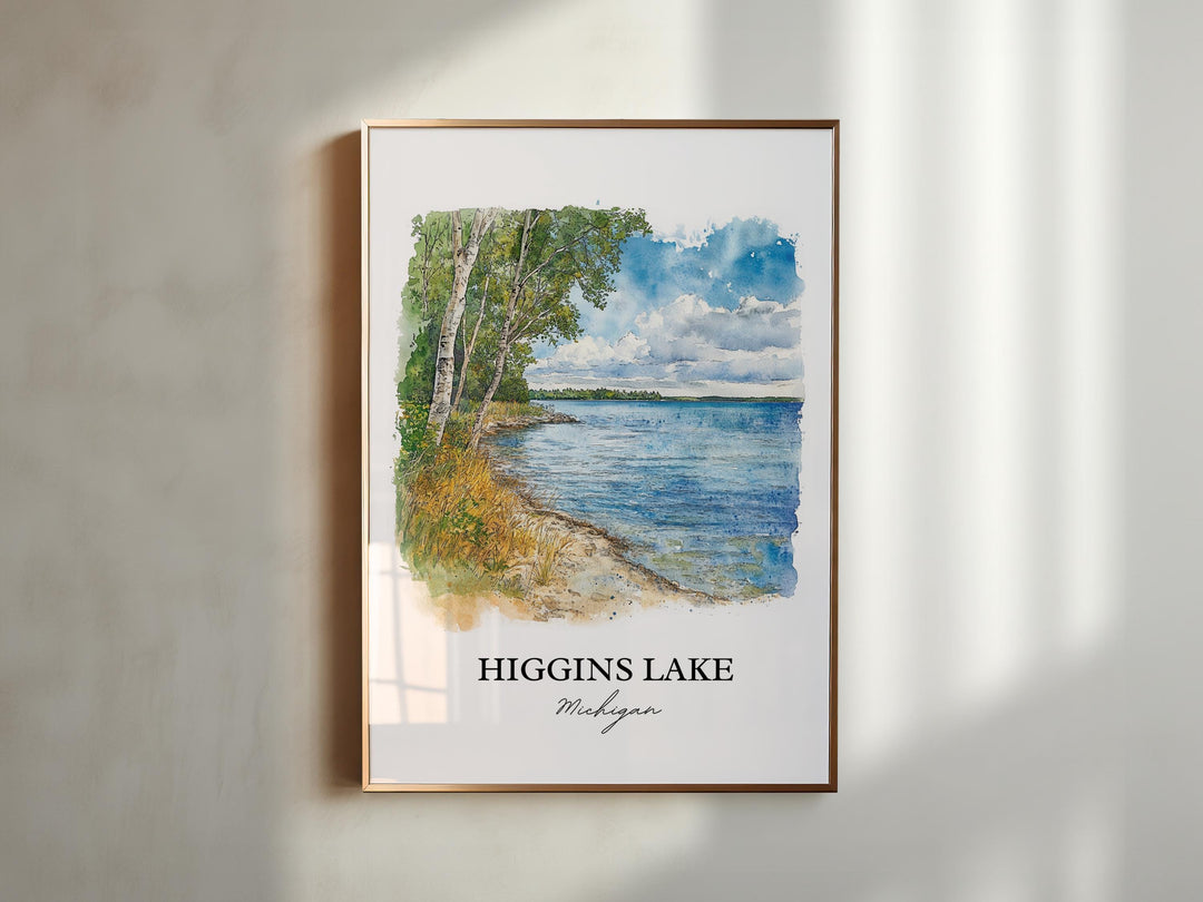 Higgins Lake MI Wall Art, Roscommon County Print, Michigan Watercolor Art, Higgins Lake Gift, Travel Print, Travel Poster, Housewarming Gift