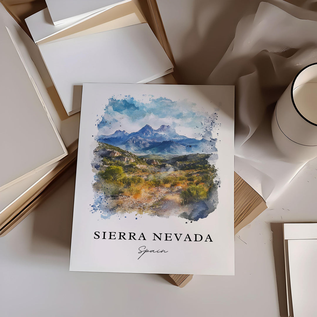 Sierra Nevada Spain Wall Art, Sierra Nevada Print, Granada Watercolor Art, Andalusia Gift,