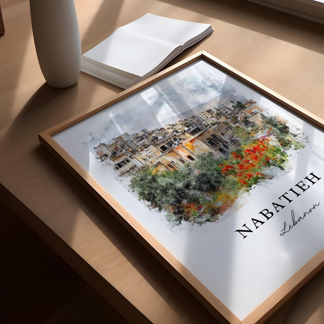 Nabatieh Wall Art, Nabatieh Print, Nabatieh Watercolor Art, Nabatîyé Lebanon Gift, Travel Poster, Housewarming Gift
