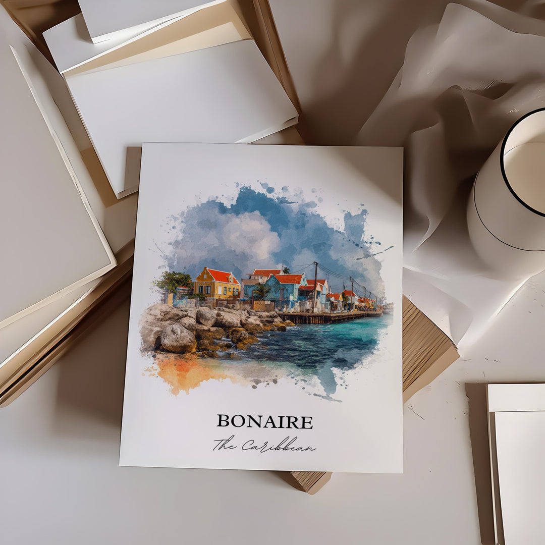 Bonaire Wall Art, Bonaire Print, Bonaire Watercolor Art, Bonaire Caribbean Gift, Travel Print, Travel Poster, Housewarming Gift