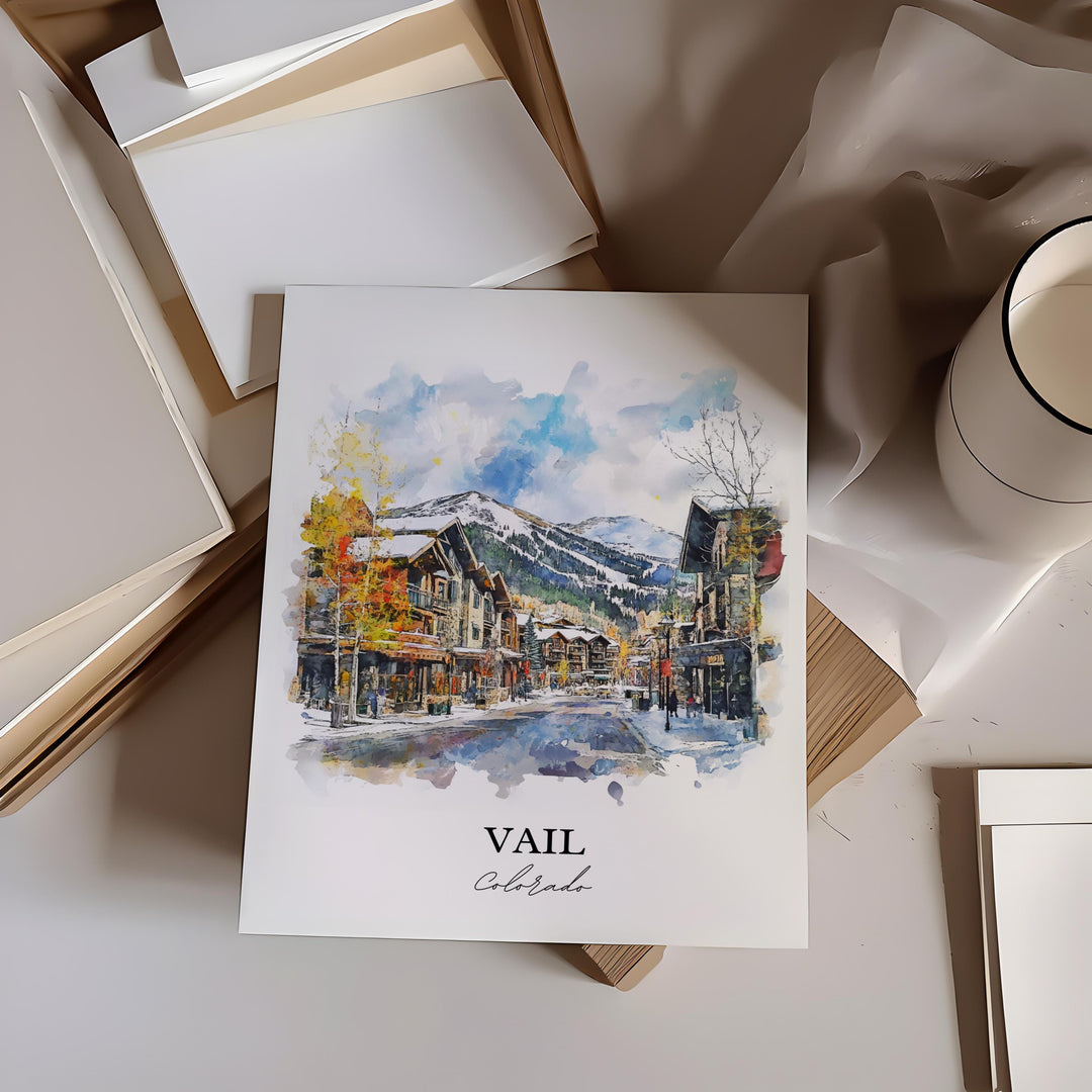 Vail Wall Art, Vail Village Print, Vail Watercolor Art, Vail Mountain Gift, Travel Print, Travel Poster, Housewarming Gift