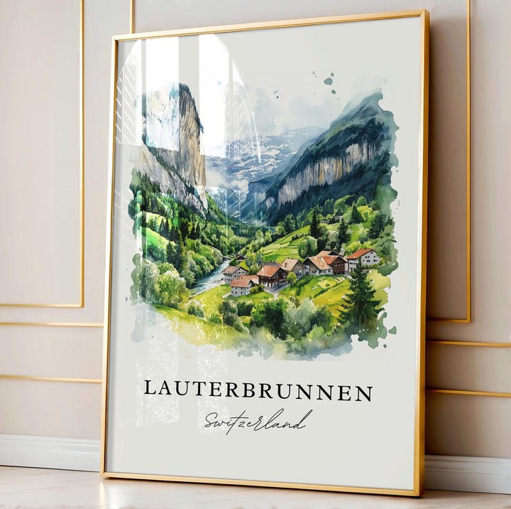 Lauterbrunnen Wall Art, Bern Print, Swiss Alps Watercolor Art, Lauterbrunnen Gift,