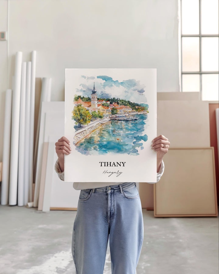 Tihany Wall Art, Tihany Print, Hungary Watercolor Art, Tihany Hungary Gift, Travel Print, Travel Poster, Housewarming Gift