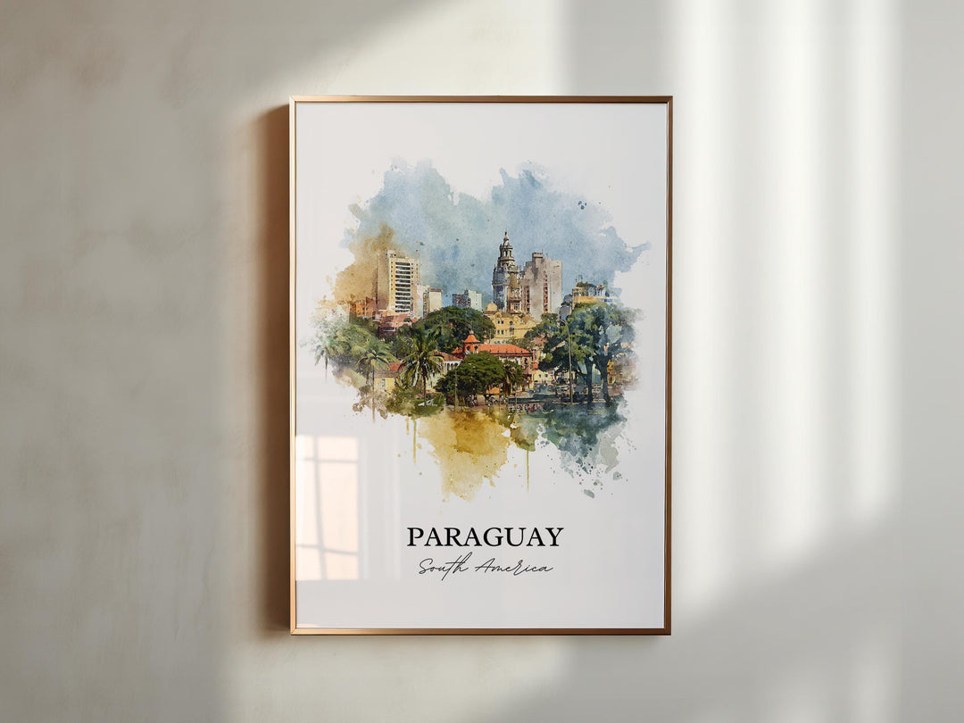 Paraguay Wall Art, Paraguay Print, Paraguay Watercolor Art, South America Gift, Travel Print, Travel Poster, Housewarming Gift