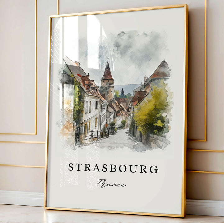 Strasbourg traditional travel art - France, Strasbourg print, Wedding gift, Birthday present, Custom Text, Perfect Gift