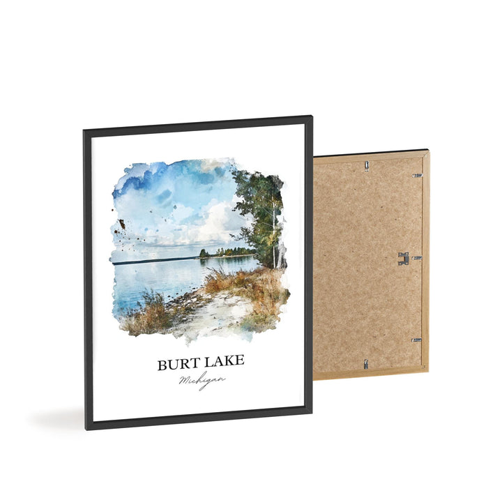 Burt Lake Michigan Art, Cheboygan County Print, Michigan Watercolor, Burt Lake Michigan Gift, Travel Print, Travel Poster, Housewarming Gift