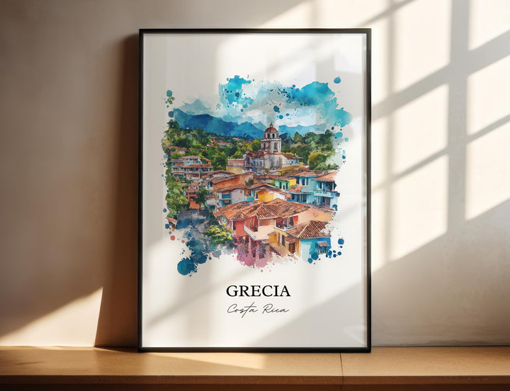 Grecia Wall Art, Alajuela Province Print, Grecia Watercolor Art, Grecia Costa Rica Gift, Travel Print, Travel Poster, Housewarming Gift