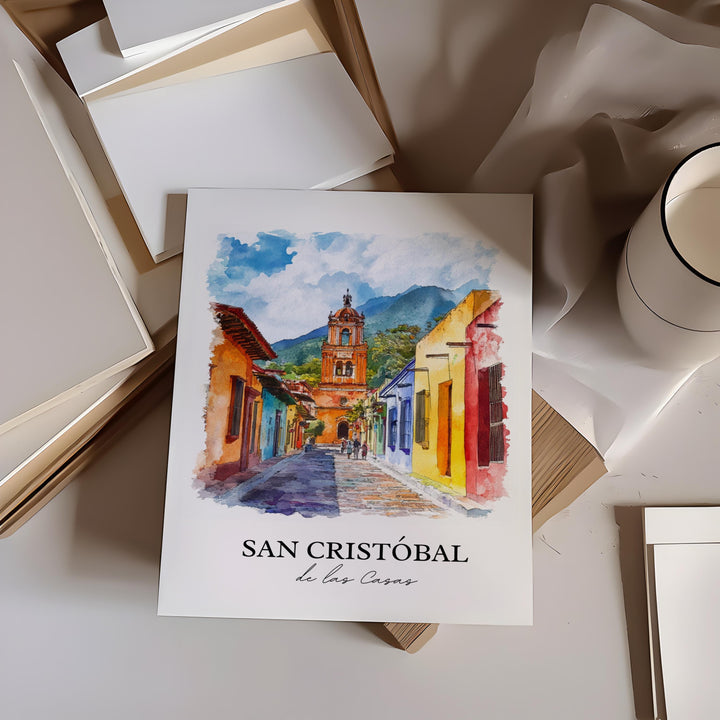 San Cristobal de Las Casas Wall Art, Chiapas Print, Mexico Watercolor Art, Chiapas MX Gift, Travel Print, Travel Poster, Housewarming Gift