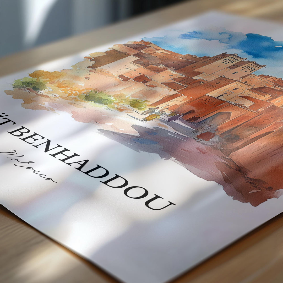 Ait Benhaddou Wall Art, Marrakesh Print, Morocco Watercolor Art, Ait Benhaddou Gift, Travel Print, Travel Poster, Housewarming Gift