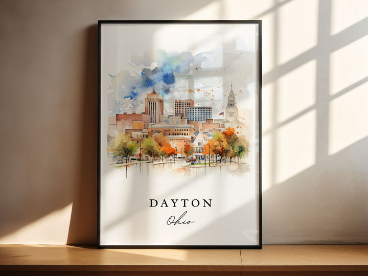 Dayton traditional travel art - Ohio, Dayton poster, Wedding gift, Birthday present, Custom Text, Personalized Gift