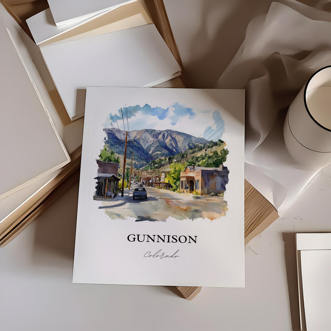 Gunnison CO Wall Art, Tenderfoot Mountain Print, Colorado Watercolor Art, Gunnison Gift, Travel Print, Travel Poster, Housewarming Gift