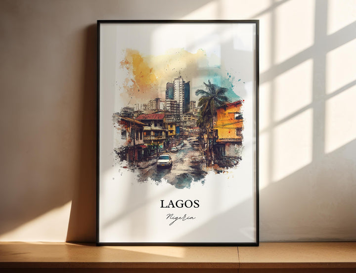 Lagos Wall Art, Lagos Nigeria Print, Nigeria Watercolor Art, Lagos Nigeria Gift, Travel Print, Travel Poster, Housewarming Gift