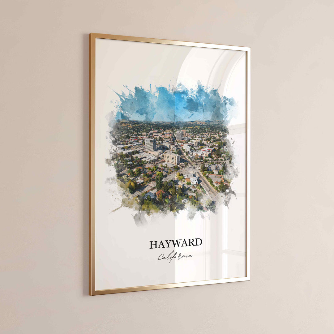 Hayward CA Wall Art, Hayward Print, Hayward Watercolor Art, Alameda County Gift, Travel Print, Travel Poster, Housewarming Gift