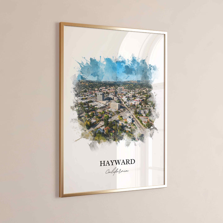Hayward CA Wall Art, Hayward Print, Hayward Watercolor Art, Alameda County Gift, Travel Print, Travel Poster, Housewarming Gift