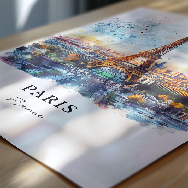 Paris France Wall Art, Eiffel Tower Print, Paris Skyline Watercolor Art, Paris France Gift, Travel Print, Travel Poster, Housewarming Gift