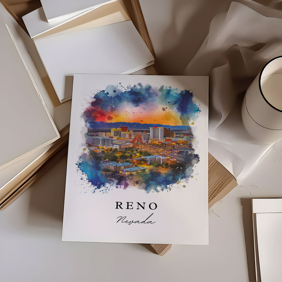 Reno Nevada wall art - Nevada, Reno print, Reno Wedding gift, Reno Skyline Birthday present, Custom Text, Perfect Gift