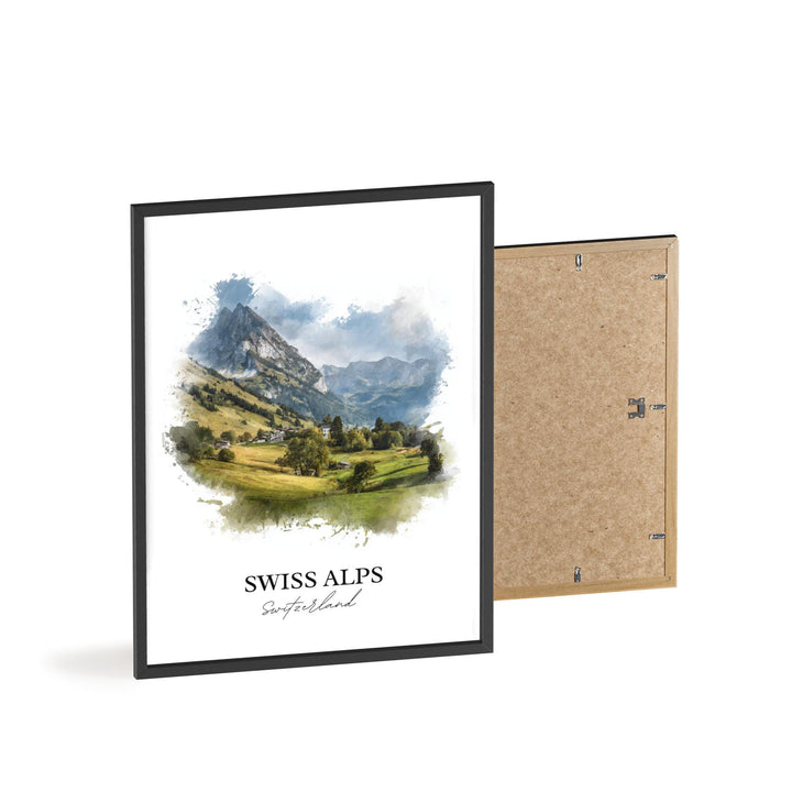 Swiss Alps Wall Art, Switzerland Print, Swiss Alps Watercolor Art, Swiss Alps Gift, Travel Print, Travel Poster, Housewarming Gift