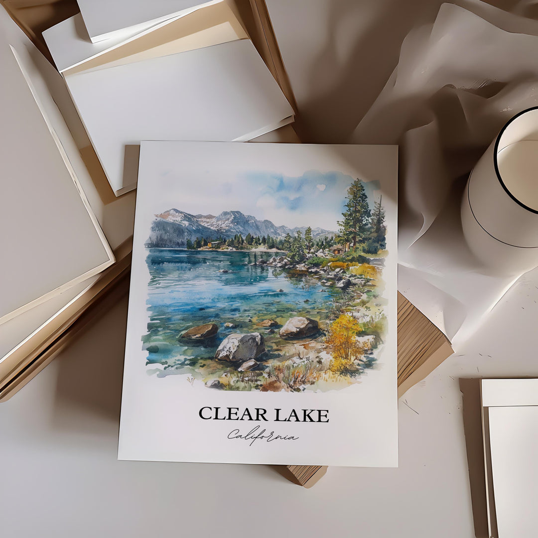Clear Lake CA Wall Art, Napa County Print, California Watercolor Art, Clear Lake Gift, Travel Print, Travel Poster, Housewarming Gift