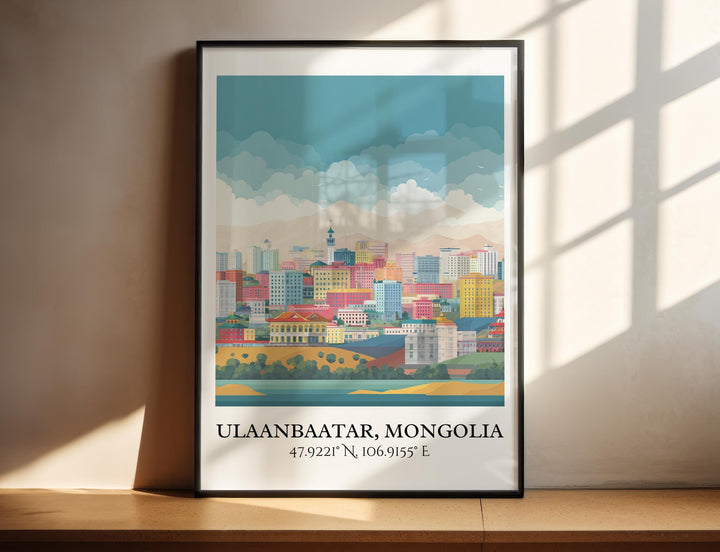 Ulaanbaatar Art, Ulaanbaatar Retro Travel Art, Mongolia Home Decor, Mongolia Gift, Mongolia Travel Art, Travel Prints, Housewarming Gift