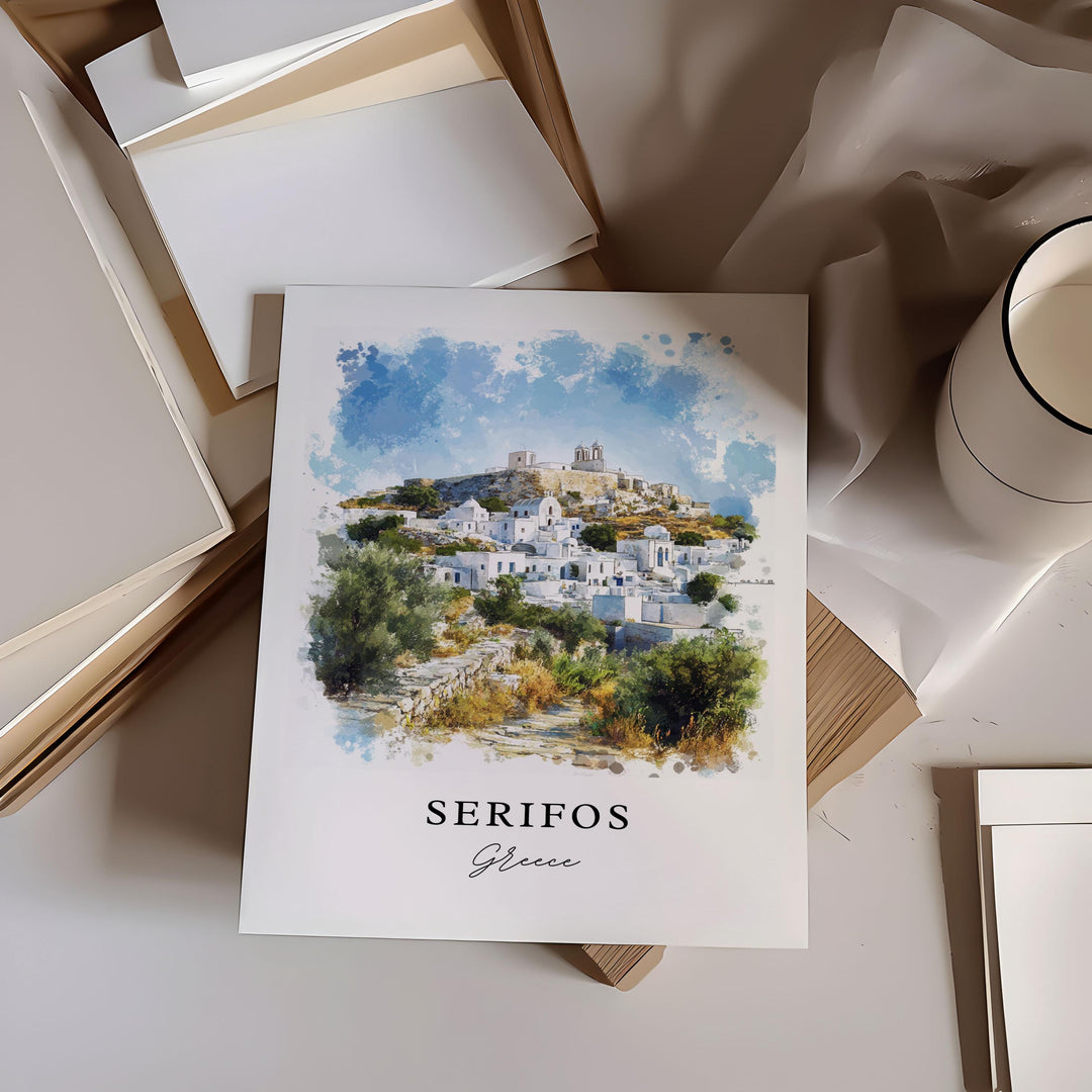 Serifos Greece Wall Art, Serifos Print, Cyclades Greece Watercolor Art, Milos Gift, Travel Poster, Housewarming Gift