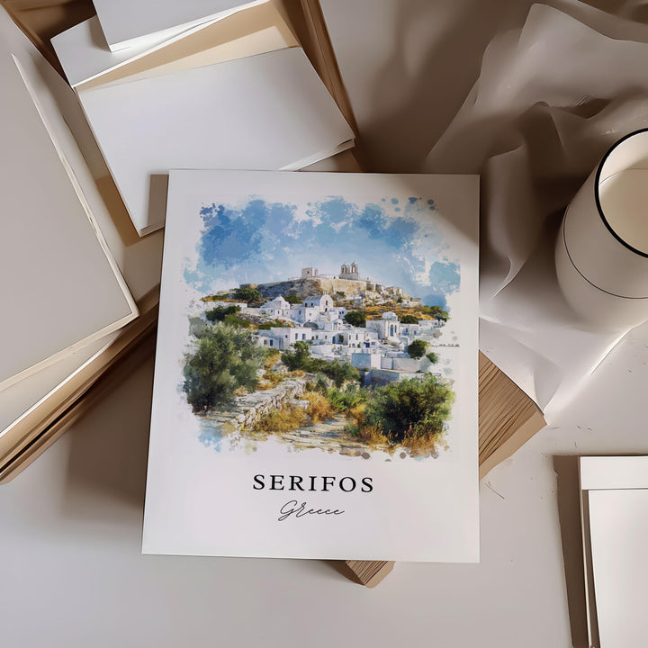 Serifos Greece Wall Art, Serifos Print, Cyclades Greece Watercolor Art, Milos Gift, Travel Poster, Housewarming Gift