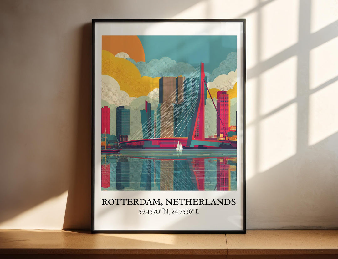 Rotterdam Art, Rotterdam Retro Travel Art, Rotterdam Home Decor, Rotterdam Gift, Netherlands Travel Art, Travel Prints, Housewarming Gift