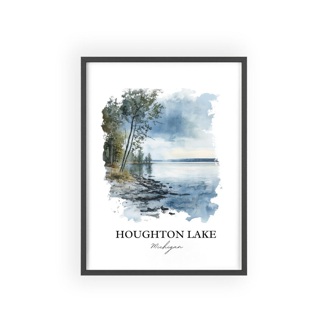 Houghton Lake Wall Art, Roscommon County Print, Michigan Watercolor Art, Houghton Lake Gift, Travel Print, Travel Poster, Housewarming Gift