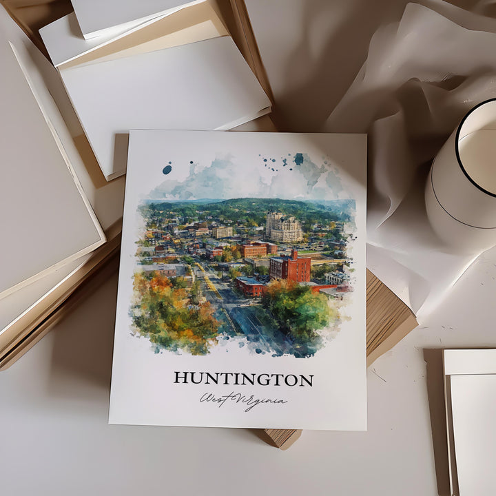 Huntington WV Wall Art, Cabell County Print, West Virginia Watercolor, Huntington WV Gift, Travel Print, Travel Poster, Housewarming Gift